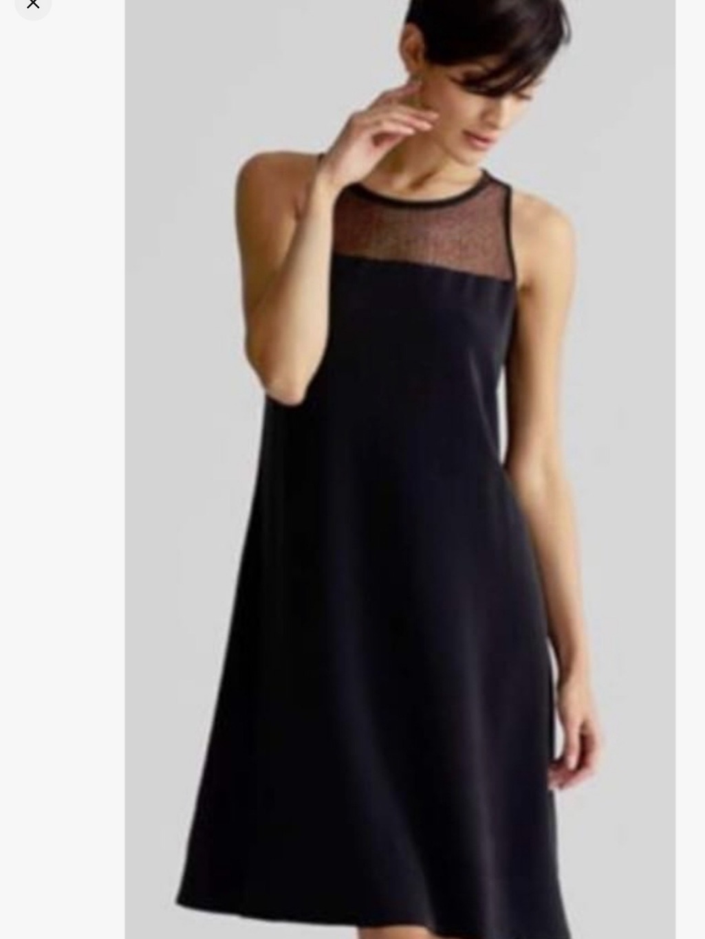 Eileen Fisher Black Silk Georgette Crpe Lace Dress Mesh Detailing Size Large/P